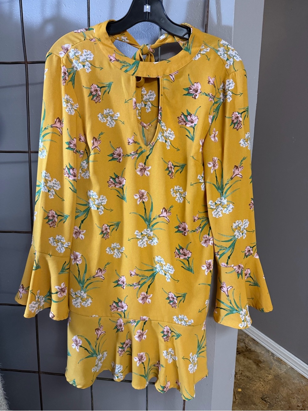 Xhilaration Mustard Yellow Floral Long Sleeve Dress